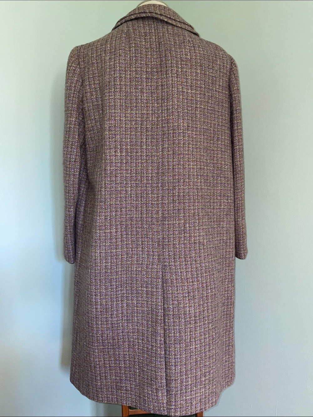 Vintage Harris Tweed Handwoven Scottish Wool Long Coat Purple Brown Plaid - Picture 7 of 16